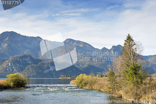 Image of River Loisach with alps in Bavaria