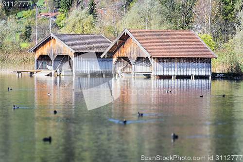 Image of boathouses at lake Kochelsee