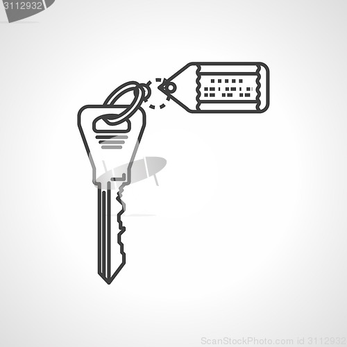 Image of Black line vector icon for key with tag