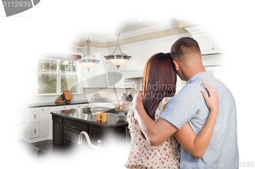 Image of Daydreaming Young Military Couple Over Custom Kitchen Photo Thou