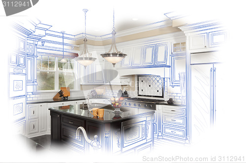 Image of Beautiful Custom Kitchen Design Drawing and Photo Combination