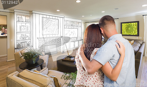 Image of Young Military Couple Inside Custom Room and Design Drawing