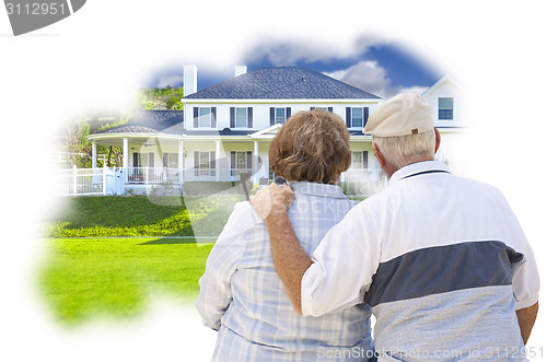 Image of Daydreaming Senior Couple Over Custom Home Photo Thought Bubble
