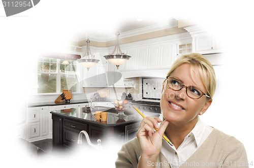 Image of Daydreaming Woman With Pencil Over Custom Kitchen Photo Thought 
