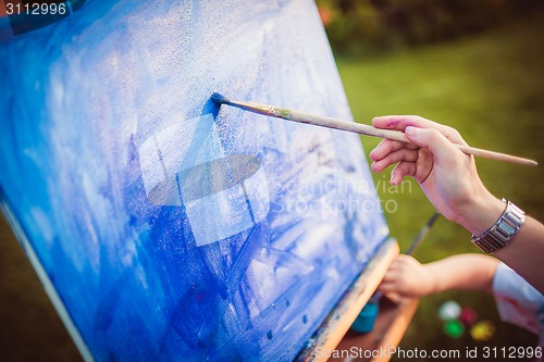 Image of Mother and little daughter paint together