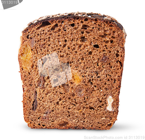 Image of Piece unleavened of black bread with nuts and dried fruit