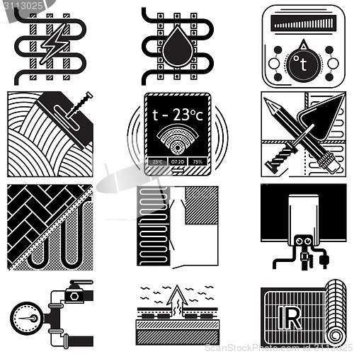 Image of Black icons vector collection for underfloor heating