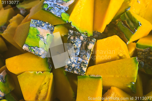 Image of Slices of fresh pumpkins for cooking