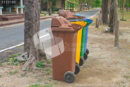 Image of Different colorful recycle bins
