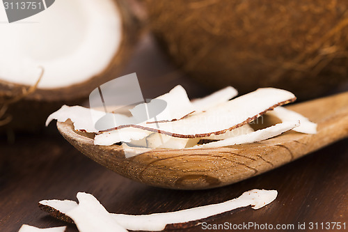 Image of Close up of sliced coconut