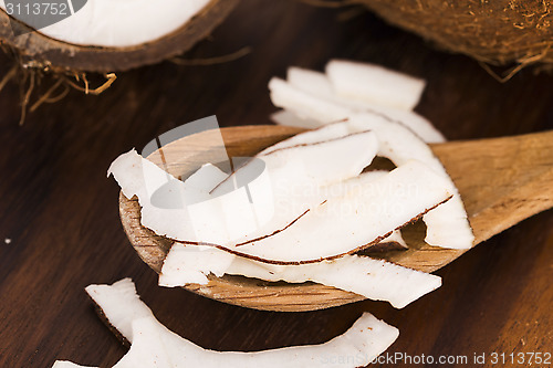 Image of Close up of sliced coconut