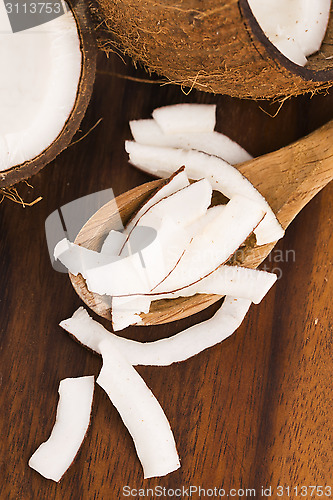 Image of Close up of sliced coconut