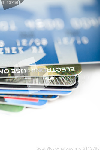 Image of close up stacking credit cards