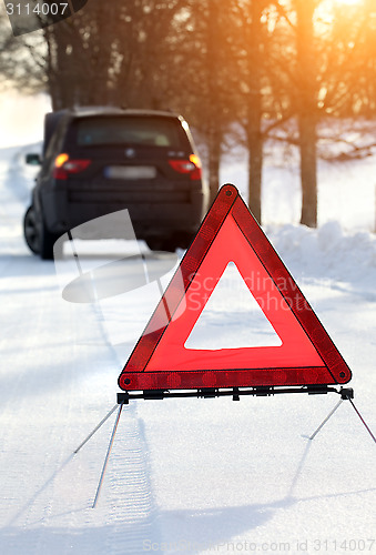 Image of Car with a breakdown in the winter