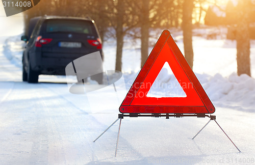 Image of Car with a breakdown in the winter