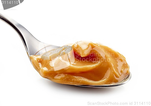 Image of caramel pudding in a spoon