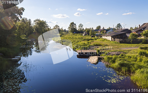 Image of Landscape of summer river in countryside 