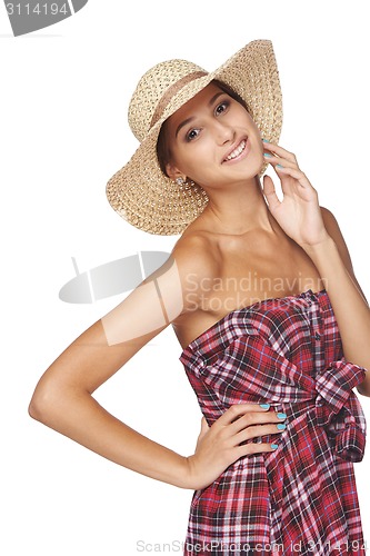 Image of Happy young woman portrait in country style