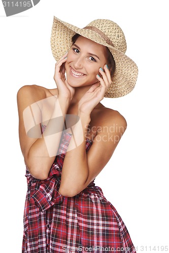 Image of Happy young woman portrait in country style