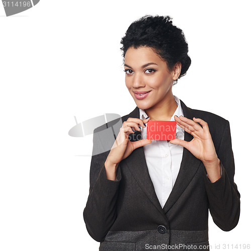 Image of Business woman showing blank credit card