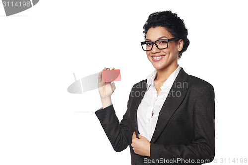 Image of Business woman showing blank credit card