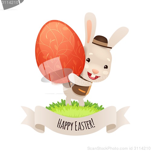 Image of Happy Easter Bunny With Red Egg