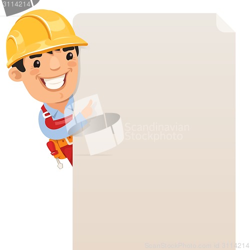 Image of Builder looking at blank poster