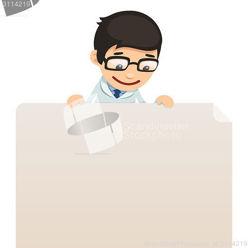 Image of Doctor looking at blank poster on top