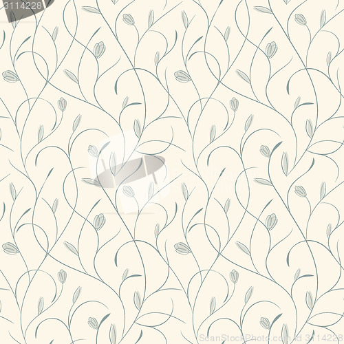 Image of Clear floral blue on beige seamless pattern