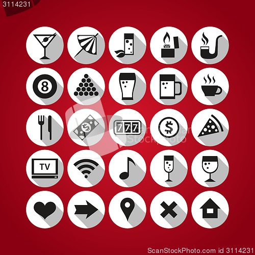 Image of White bar icons set on red background