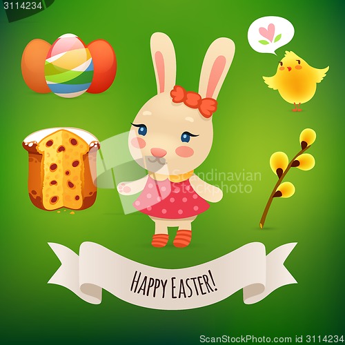 Image of Bunny Girl and Easter Symbols