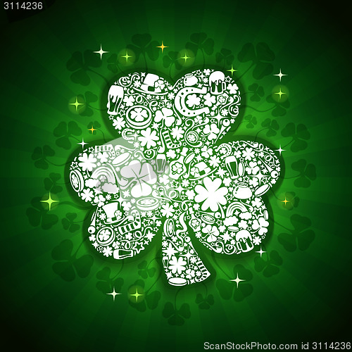 Image of St Patrick's Days card of white objects on shine background