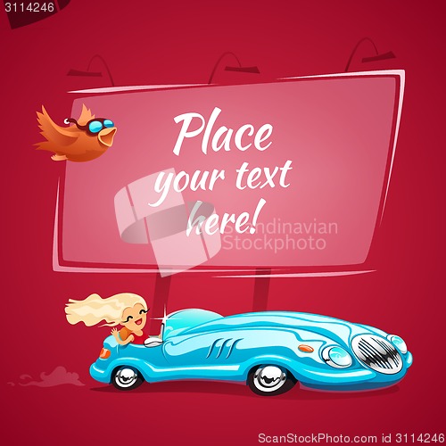 Image of Sexy young lady drives a blue car