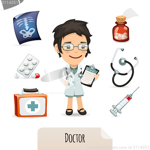 Image of Medical set with a female doctor