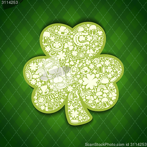 Image of St Patrick's Days card of white objects on irish pattern