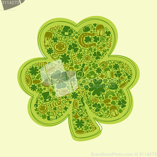 Image of St Patrick's Days card of green objects on white background