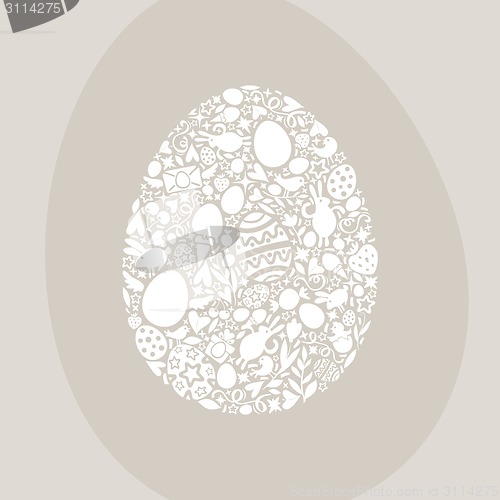 Image of Easter Egg Card of White Objects on Beige Background