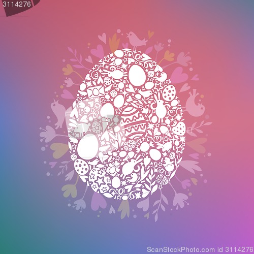 Image of Easter Egg Card of White Objects on Multicolor Background
