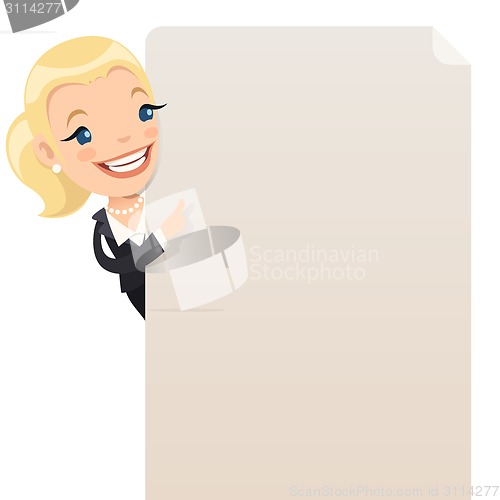 Image of Businesswoman looking at blank poster