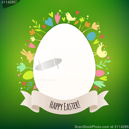 Image of Beautiful Green Easter Card With Symbols of Spring