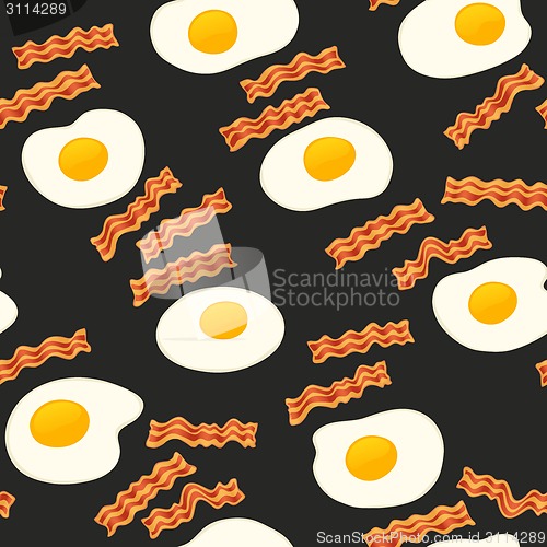 Image of Breakfast With Bacon and Eggs Seamless Vector Pattern Dark