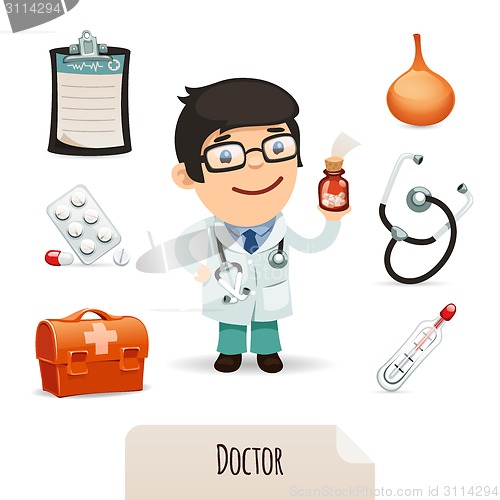 Image of Medical set with a male doctor