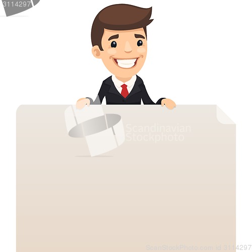 Image of Businessman looking at blank poster on top