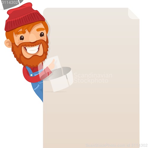 Image of Lumberjack looking at blank poster