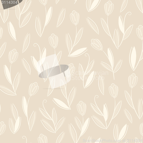 Image of Clear floral white on beige seamless pattern