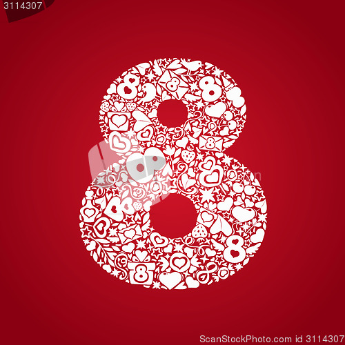 Image of March 8 white objects on a red background