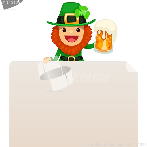 Image of Leprechaun looking at blank poster on top