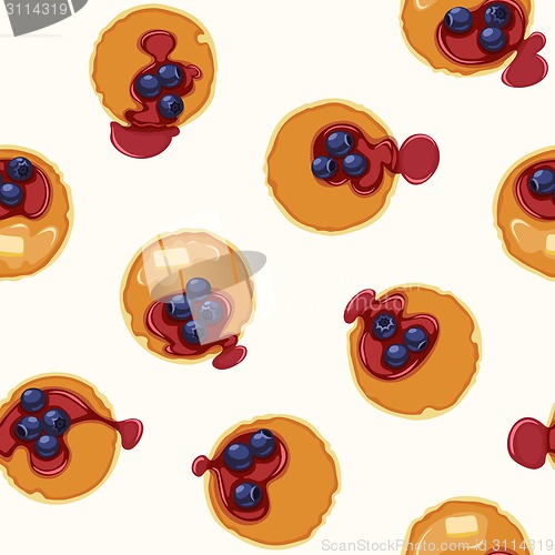 Image of Breakfast With Pancakes and Blueberries Seamless Vector Pattern