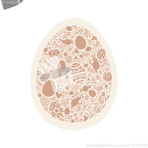 Image of Easter Egg Card of Beige Objects on White Background