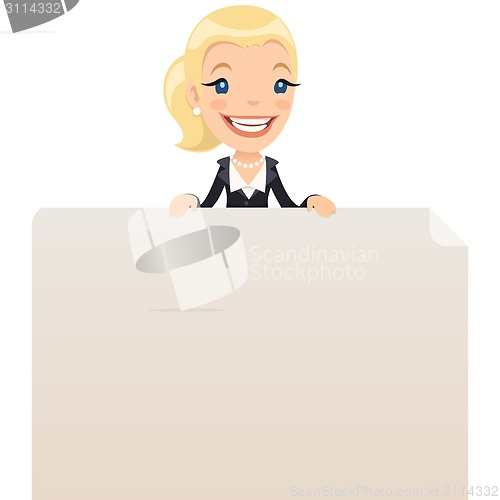 Image of Businesswoman looking at blank poster on top